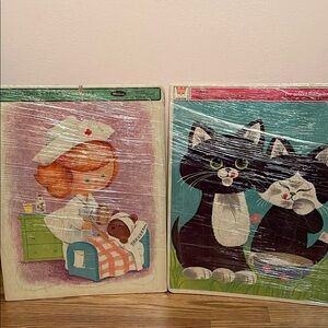 Set of 2 Whitman Vintage Pre-School Frame-Tray Children's Puzzle Set
